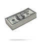 A Cash Stack Ball Marker by Pins and Aces is displayed on a white background next to a stack of U.S. hundred dollar bills, both casting subtle shadows below.