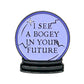 The I See A Bogey Crystal Ball Ball Marker by Ballmarkers.com features a purple cracked crystal ball with "I SEE A BOGEY IN YOUR FUTURE" inside, resting on a black base.