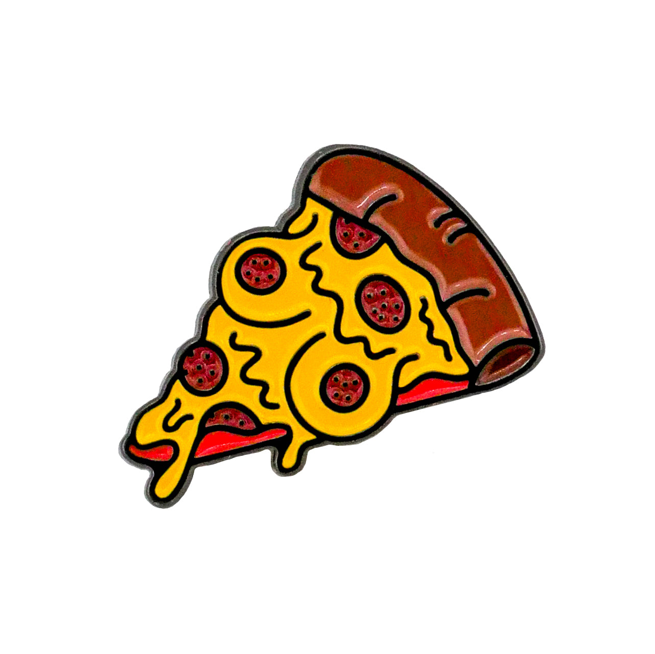 The Pepperoni Nips Pizza Ball Marker by Logie Joe's Golf features a cartoon-style slice of pepperoni pizza with melted cheese and a thick brown crust, illustrated on a white background.