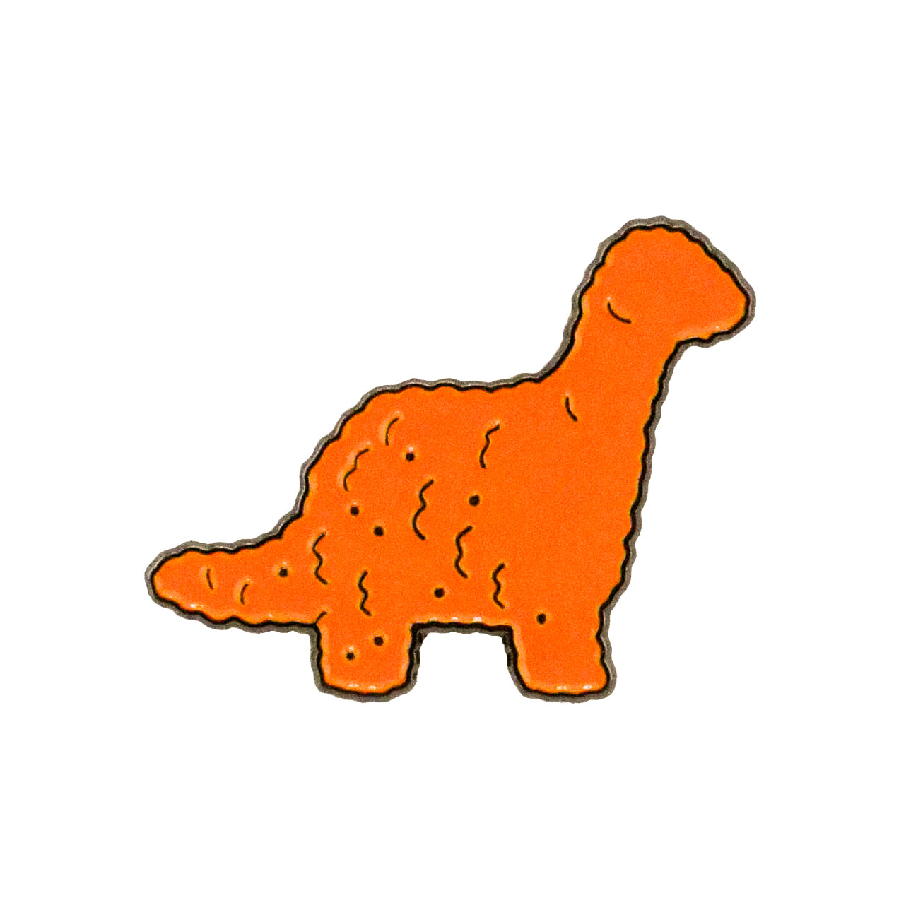 The Brontosaurus Dinosaur Nugget Ball Marker by Ballmarkers.com features an orange, long-necked dino nugget with a brown edge—ideal for dino nuggie fans.
