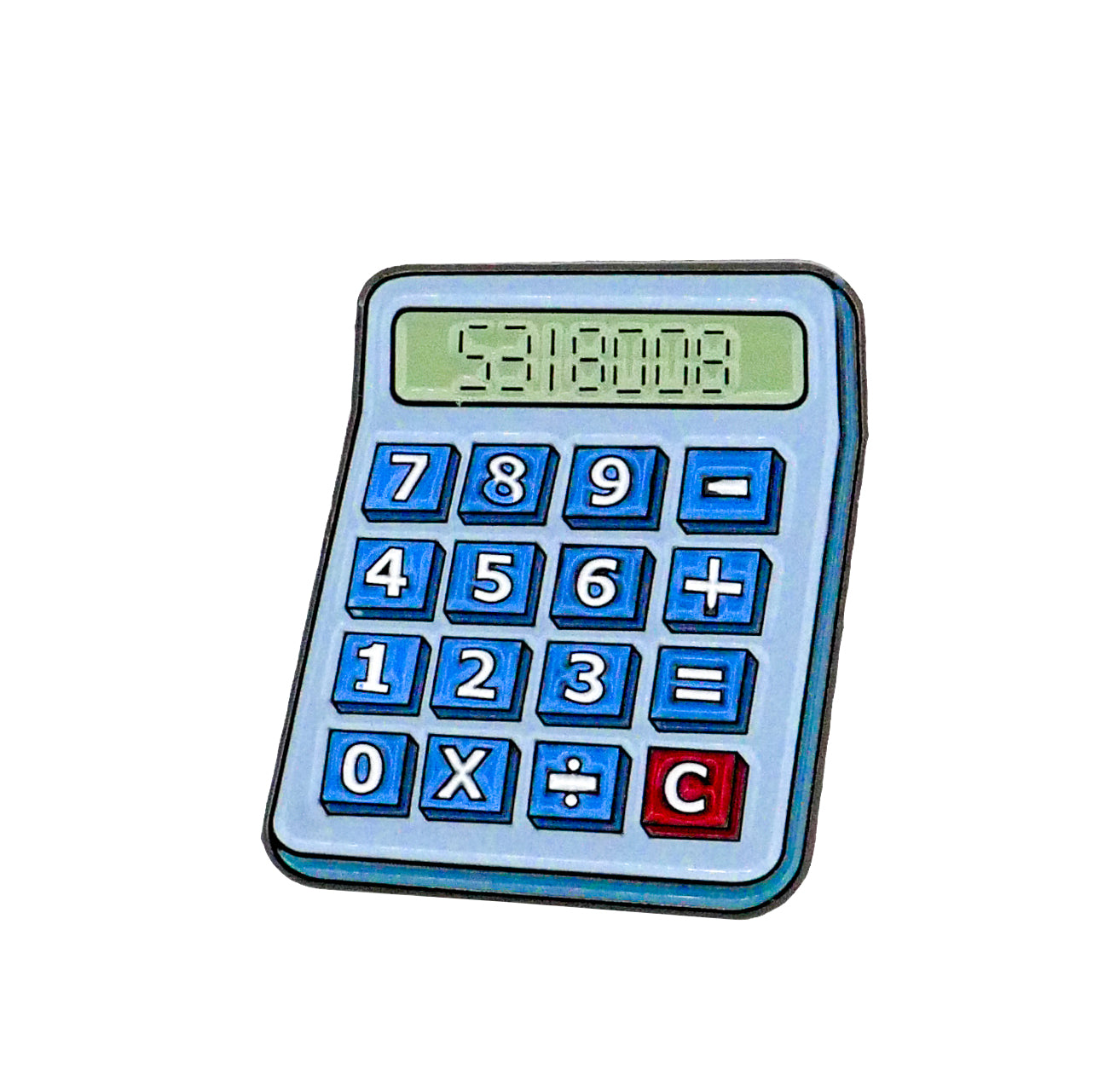 The Boobies Calculator Ball Marker by Ballmarkers.com is a blue toy calculator ball marker with large buttons and a display showing 5318008, featuring math operation keys, set against a white background.