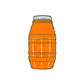 The Juice Barrel Ball Marker by Ballmarkers.com features an orange wooden barrel design with white cap, detailed with horizontal and vertical lines—evoking nostalgic summer juice boxes—set on a plain white background.