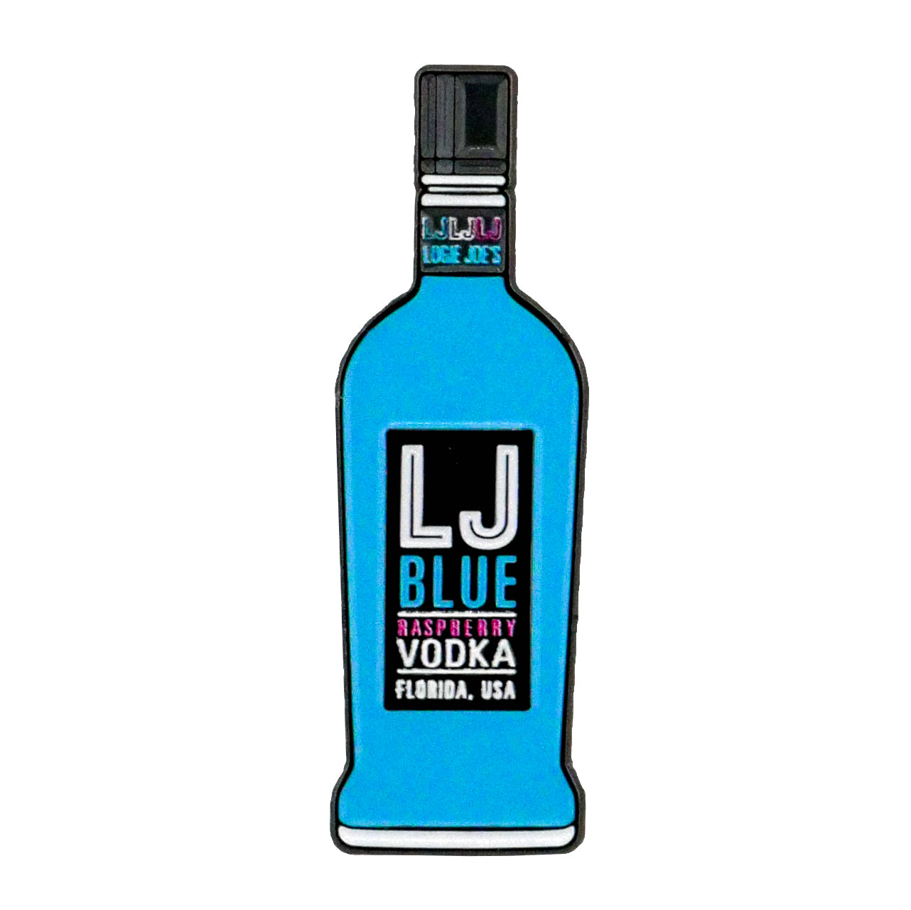 A blue Blue Vodka Ball Marker from Logie Joe's Golf, featuring white, blue, and pink text on the front.