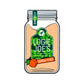 Illustration of a mason jar labeled Logie Joe's Golf, Moonshine Ball Marker, with a green cap, a peach graphic, and "100 proof" on the top left corner of the jar.