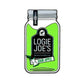 A mason jar-shaped label with bright green liquid, reading Logie Joe's Golf Moonshine Ball Marker and Sour Apple, featuring a small apple graphic and 100 proof text at the jar’s lid.