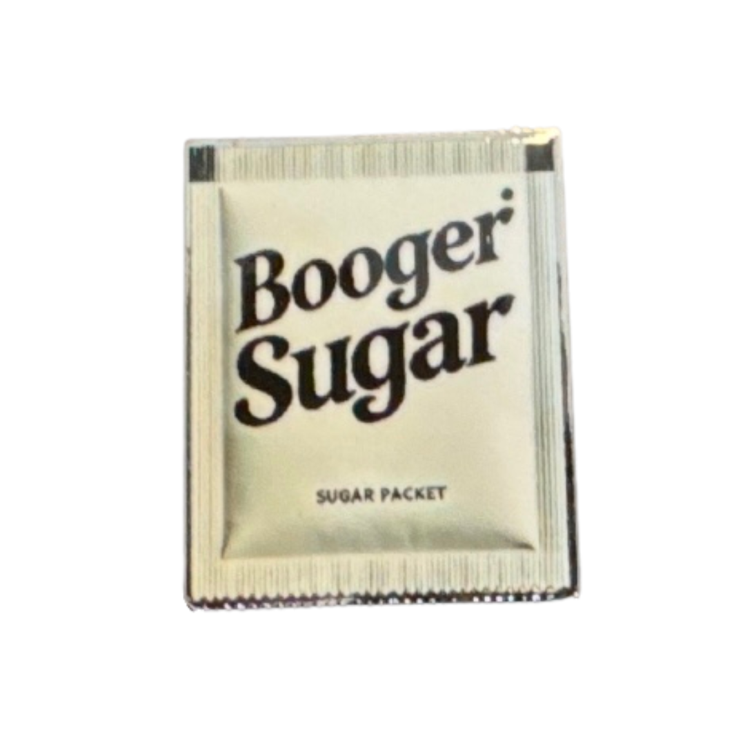 Booger Sugar Ball Marker by TeeBumps features a playful retro diner design with "Booger Sugar" in bold black letters on a small white packet—perfect as a quirky golf accessory or sugar-themed ball marker.