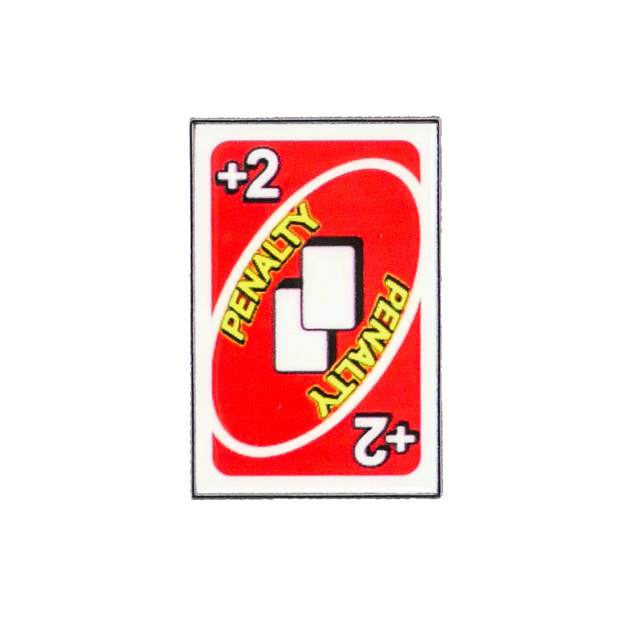 Logie Joe's Golf 2 Penalty Card - Red: A red UNO-inspired card with "PENALTY" in yellow, a white +2 symbol, and a white block—great for creating fun golf accessories or unique golf ball markers.