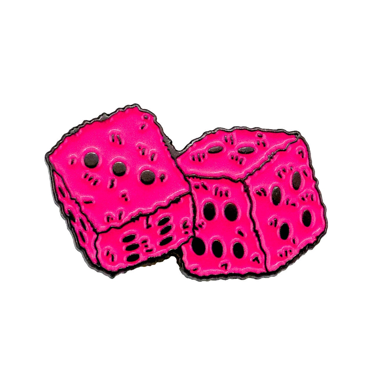 The Pink Fuzzy Dice Ball Marker by Ballmarkers.com features two bright pink dice with black dots and outlines, displayed side by side on a white background.