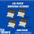 Four illustrated Ground Score (4) Pack ball marker pins from Golf Gear Heaven, resembling small sandbags, are displayed on a blue background with text: Save $19.99 and best selling GROUND SCORE BALL MARKERS.