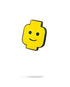 The Block Head Ball Marker by Pins and Aces features a yellow, stylized minifigure head with a simple black smile and eyes, resembling an enamel golf marker, shown against a plain white background with a soft shadow.