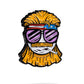 Dale the Degenerate Ball Marker by Pins and Aces features a cartoon face with yellow hair, beard, star-spangled headband, big purple sunglasses, and cigarette. Made of stainless steel with a magnetic surface on a white background.