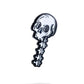 The Skeleton Ball Marker by Pins and Aces is a cartoon-style enamel pin showing a white skull with big black eyes and a short curved spine, crafted with stainless steel accents on a plain white background.
