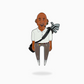 Cartoon-style illustration of The GOAT 23 by Pin Creatures: a smiling bald man with earrings in a white polo and brown pants, holding golf clubs and a ball marker over his shoulder against a plain white background.