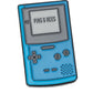 The Game Boy Ball Marker by Pins and Aces features a blue, retro-inspired design with detailed buttons and screen accents, making it a unique golf accessory or ball marker. Displayed on a white background.