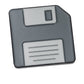The Pins and Aces Floppy Disc Ball Marker is a gray and white, magnetized golf marker shaped like a floppy disk, featuring a square body, rectangular label area, and detailed shutter design.