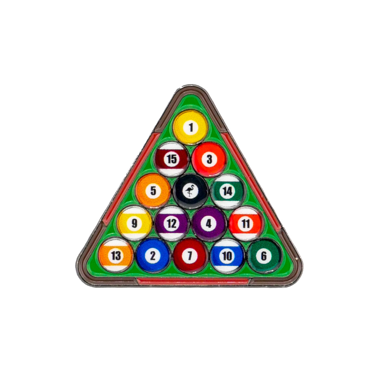 The Logie Joe's Golf 8-Ball Pool Rack Ball Marker displays numbered, colorful balls in a triangular rack—bringing the precision and style of billiards to your golf accessories.