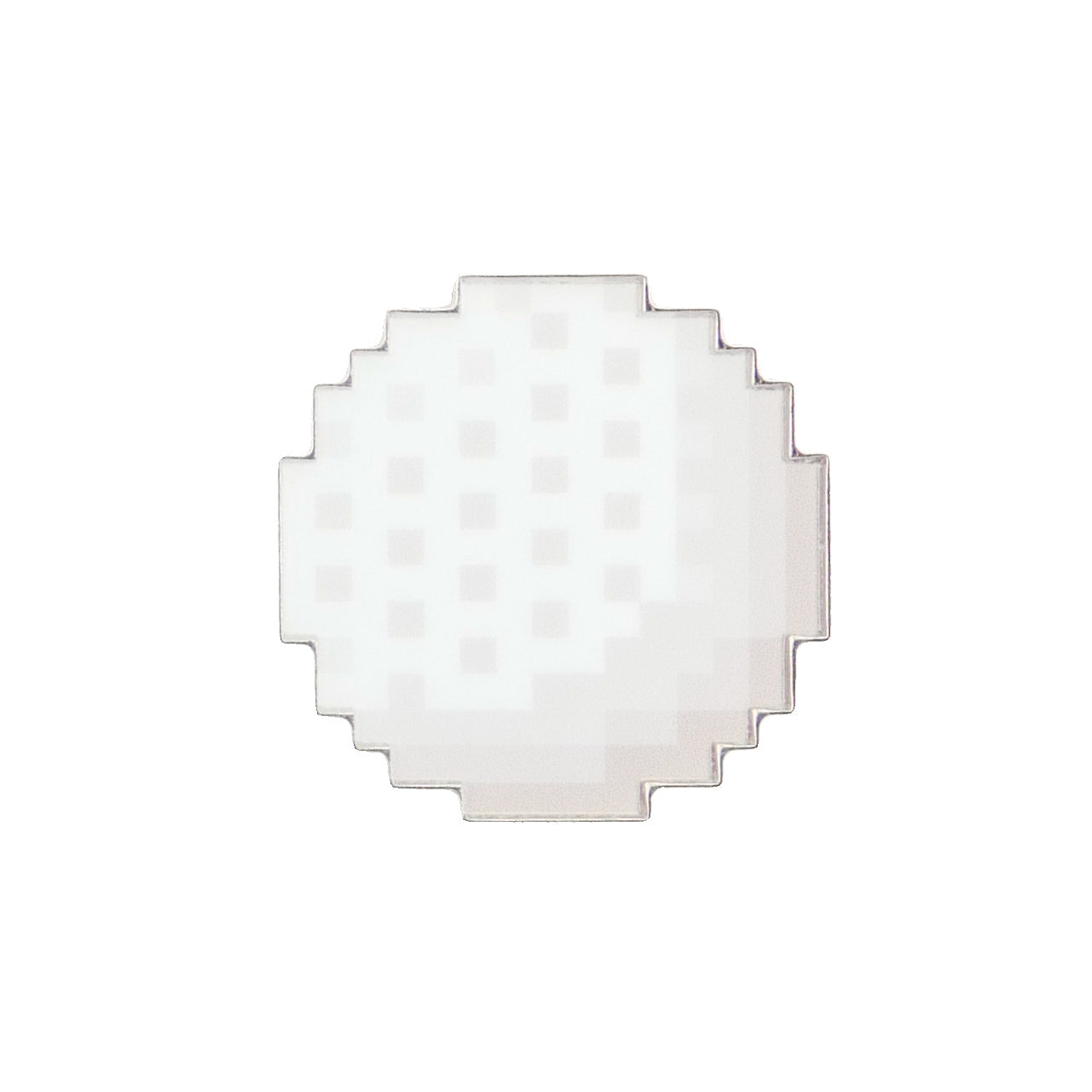 The 8-Bit Golf Ball by Logie Joe's Golf is a white, pixelated, circular object with a jagged edge, resembling a digital coin or golf ball marker, shown on a plain white background.