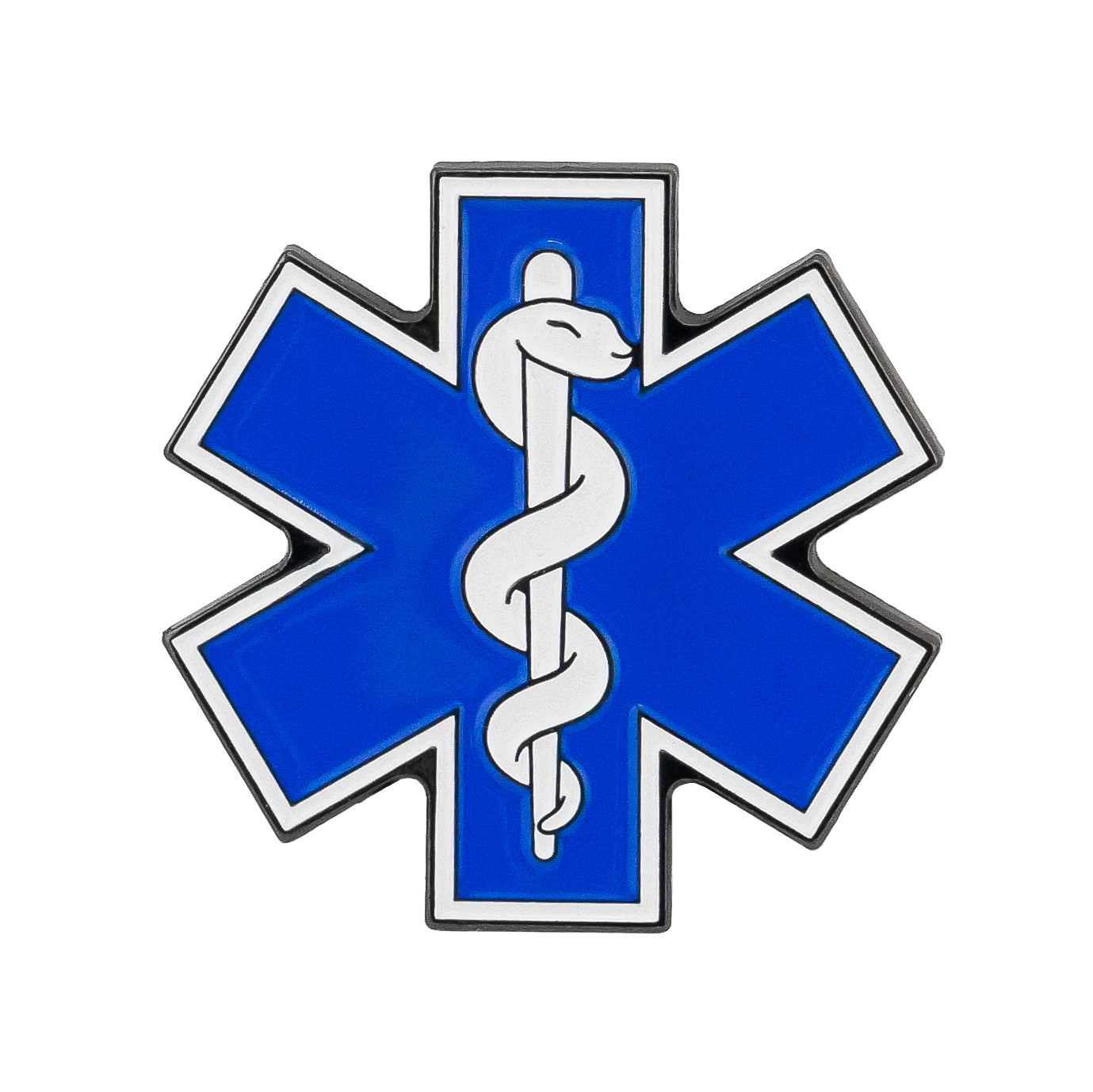 The Ballmarkers.com Star of Life Ball Marker features a blue star of life with a white rod and snake, symbolizing emergency medical services—perfect for paramedics or any first responder.