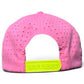 The Logie Joe's Golf Coconut Cocktail Golf Hat is a pink snapback cap with bright yellow adjustable closure, built-in magnetic ball marker holder, and included marker—perfect for golfers seeking style and convenience.