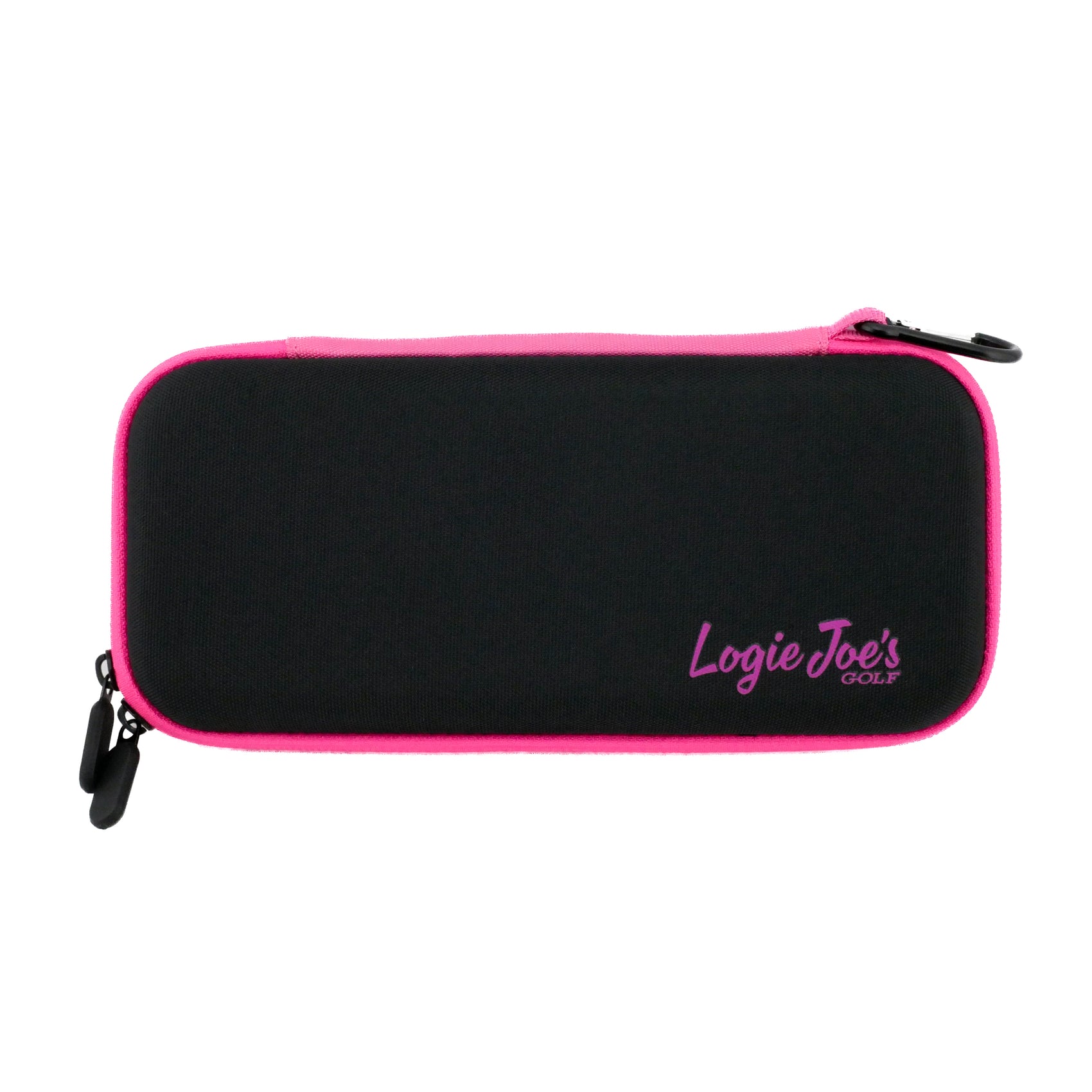 The Ballmarkers.com Accessory Case is a black rectangular zippered pouch with pink edges and "Ballmarkers.com" in pink on the lower right. It has two black zipper pulls and is perfect for carrying golf accessories like markers or divot tools.