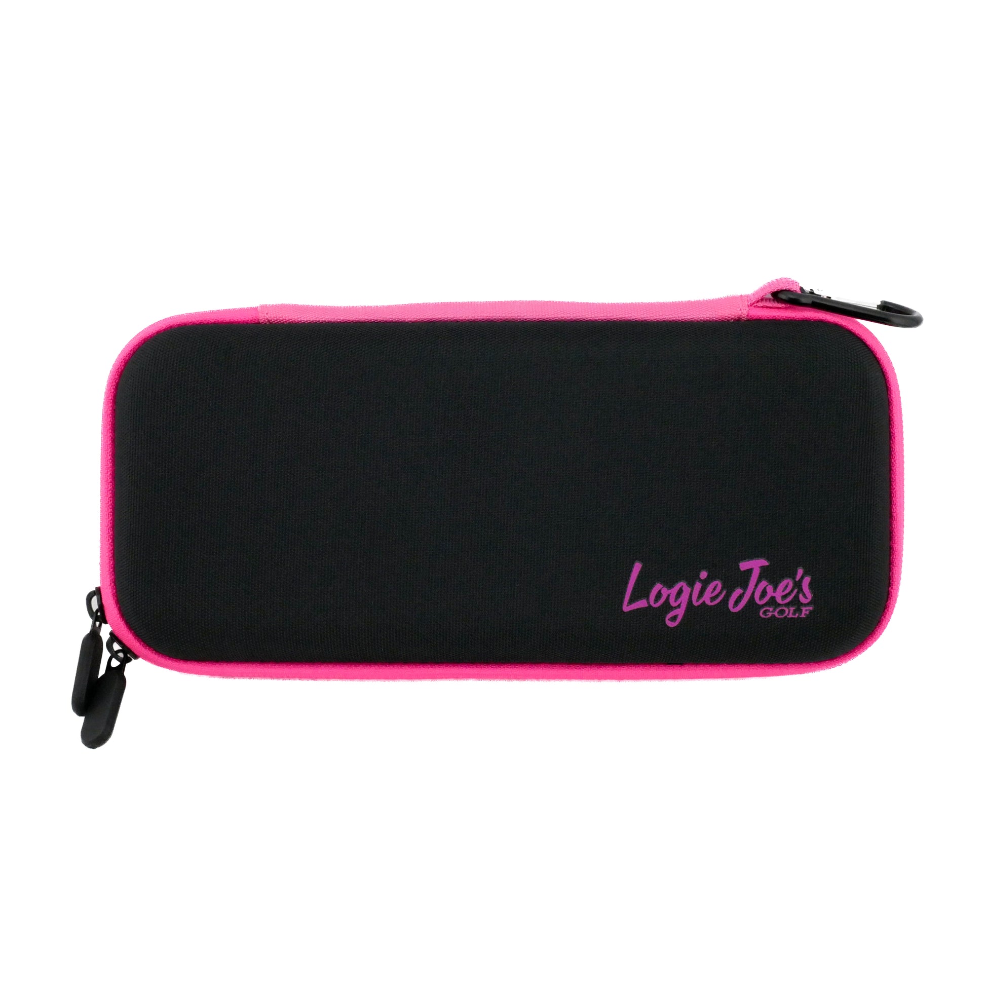 The Ballmarkers.com Accessory Case is a black rectangular zippered pouch with pink edges and "Ballmarkers.com" in pink on the lower right. It has two black zipper pulls and is perfect for carrying golf accessories like markers or divot tools.