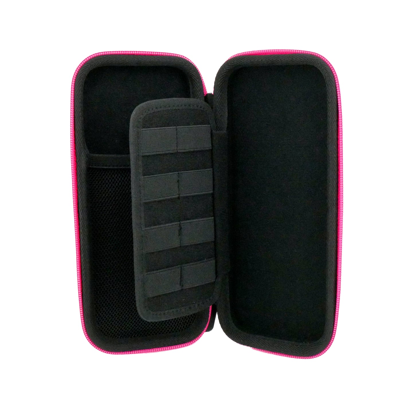 The Ballmarkers.com Accessory Case is a black case with a pink zipper, mesh pockets, and elastic straps—ideal for organizing small golf accessories like ball markers or divot tools.