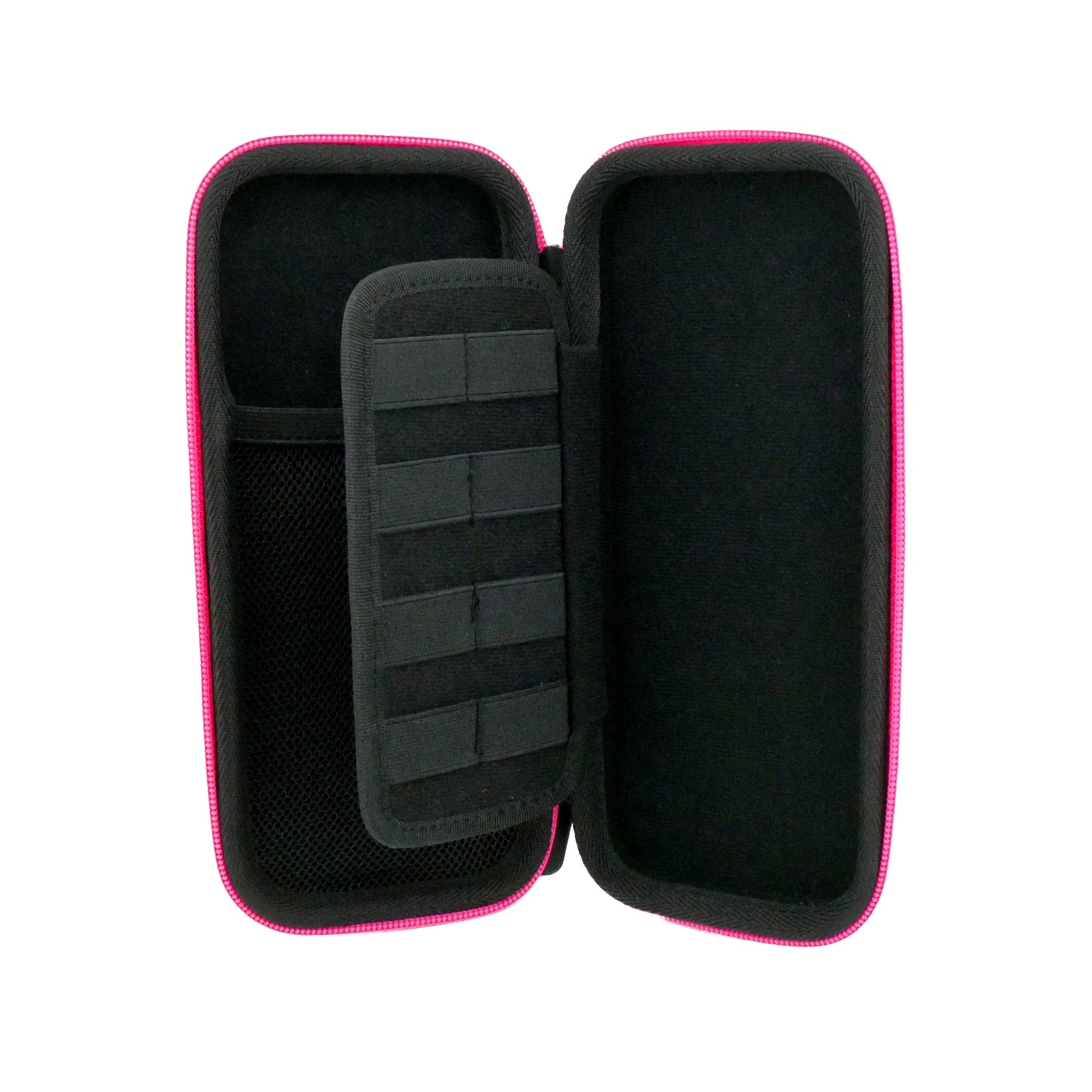 The Ballmarkers.com Accessory Case is a black case with a pink zipper, mesh pockets, and elastic straps—ideal for organizing small golf accessories like ball markers or divot tools.
