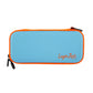 The Ballmarkers.com Accessory Case is a rectangular carrying case with a light blue front, orange sides, black zippers, ideal for golf ball markers or accessories, and "Logie Joes" in orange on the bottom right corner.