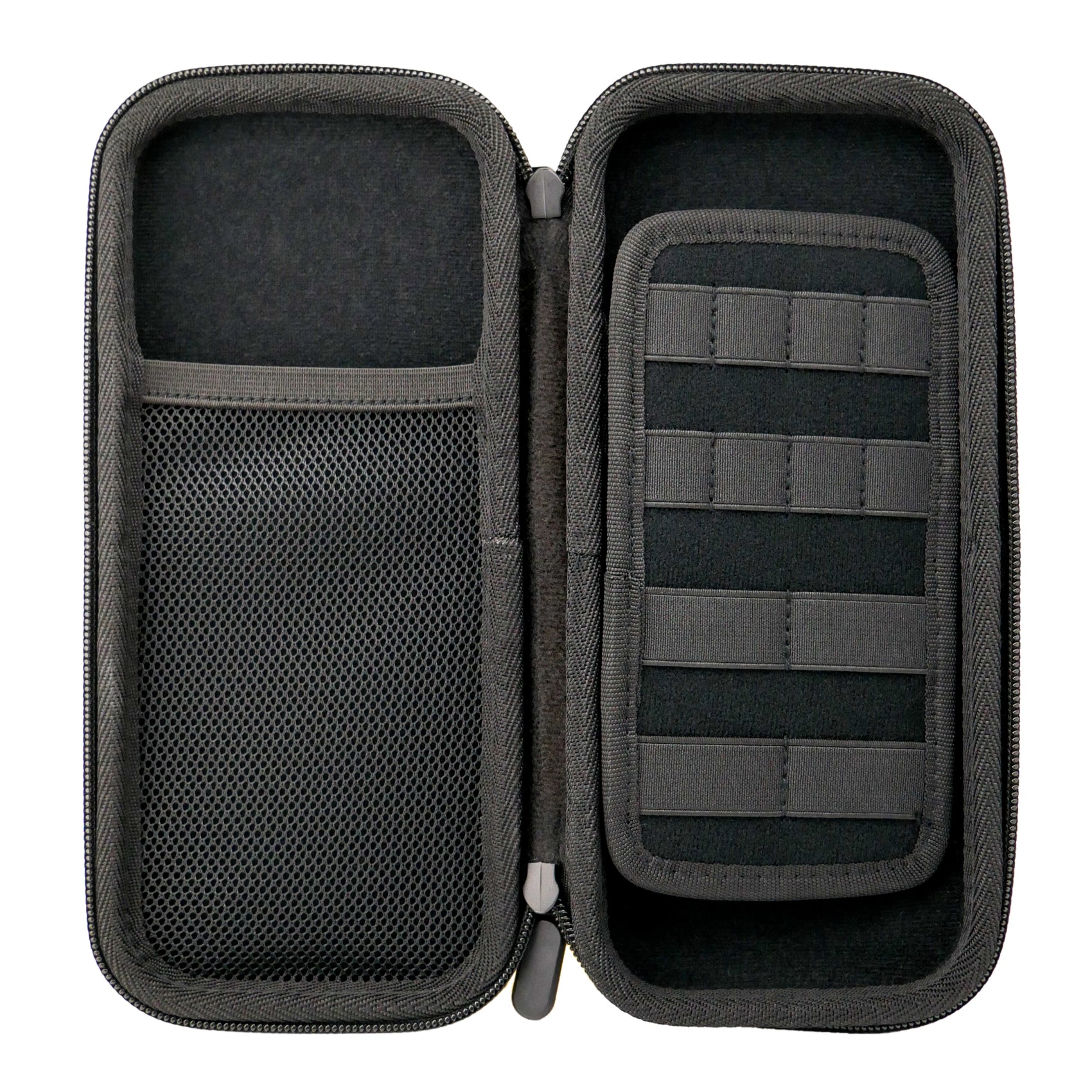 The Logie Joe's Golf Accessory Case 3.0 by Logie Joe's Golf features a black zippered design with a mesh pocket and padded insert with elastic loops, ideal for organizing and protecting golf accessories or ball markers.