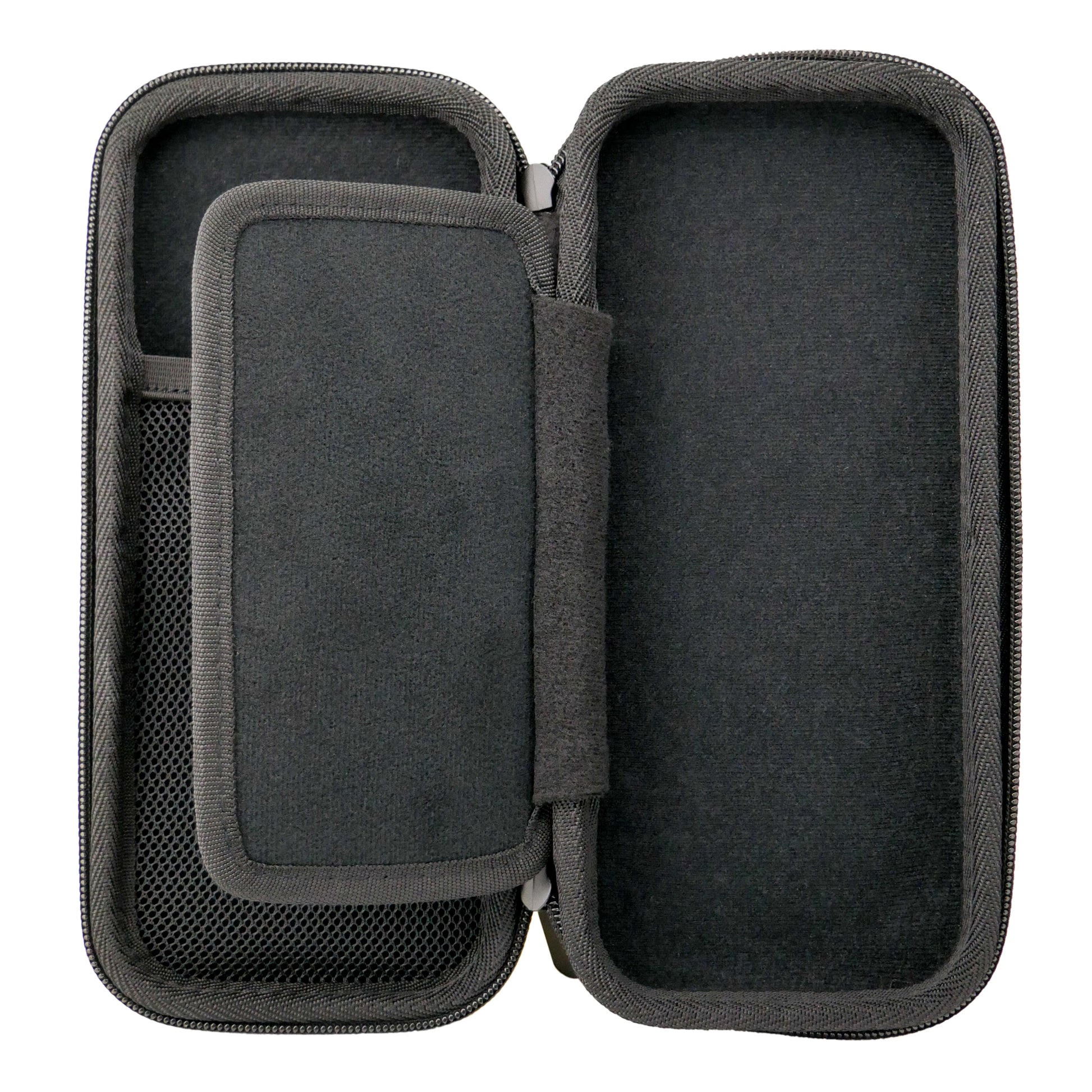 The Ballmarkers.com Accessory Case 3.0 by Ballmarkers.com is a black, zippered hard-shell case with a soft interior, mesh pocket, and fabric divider—perfect for organizing golf accessories or storing ball markers.