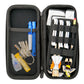The Ballmarkers.com Accessory Case 3.0 by Ballmarkers.com opens to reveal organized storage for pens, markers, keys, a spray bottle, and darts with character flights—all neatly secured in mesh pockets and elastic straps.