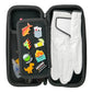 The Ballmarkers.com Accessory Case 3.0 by Ballmarkers.com is a black magnetic golf case with a white glove and colorful pins—like a drink, dinosaur, fire, fish, lime wedge, playing cards, target, and “adulting” badge—organized in the mesh pocket.