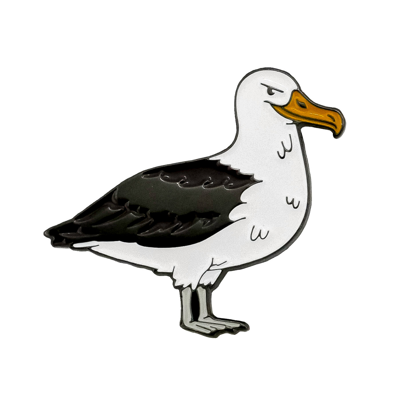 The Albatross Ball Marker from Ballmarkers.com features a cartoon albatross with white and black feathers, gray legs, and a large yellow beak with a slightly skeptical look.