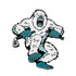 The Yeti Angry Ball Marker by Ballmarkers.com features a cartoon white yeti with blue accents, roaring and holding a bent golf club—ideal for golfers seeking a bold, fun marker on the green.