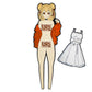 Logie Joe's Golf Japanese Anime Girl Divot Tool set features a paper doll with animal ear hair buns in an orange jacket, plus a separate white dress and unique golf accessories like a ball marker and divot tool for customizing your doll.