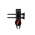 The Byrd, LLC’s THE BYRD GOLF DIVOT CLYP is a sleek black accessory for organizing two golf tees and a divot tool, featuring a bold round button with a red lightning bolt design on the front. Displayed on a white background.
