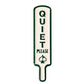 The Pins and Aces Quiet Please - Ball Marker is a white, paddle-shaped marker with green borders, vertical “QUIET PLEASE” text, a bell graphic at the bottom, and a magnetic backing for easy placement—adding premium style to your setting.