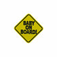 A yellow diamond "BABY ON BOARD!" sign is pictured with the Logie Joe's Golf Baby On Board Ball Marker and divot tool, all premium golf accessories, displayed on a plain white background.
