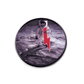The Byrd, LLC's BYRD BALL MARKERS - Merica is a circular pin with an astronaut on the moon and a red lightning bolt—an out-of-this-world pick for magnetic golf accessories or golf ball markers.