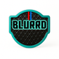 A badge with a teal border features “THE BLURRD PREMIUM BALL MARKER” in bold, teal letters on a black, diamond-patterned background. A small red and blue stripe tops the text, making this BLURRD accessory a magnetic golf ball marker standout.