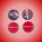 Four round BYRD BALL MARKERS - Merica by The Byrd, LLC are shown on a red gradient: an astronaut with red lightning, vintage Uncle Sam, and two with "THEBYRD.COM"—perfect as unique golf ball markers or magnetic golf accessories.