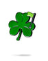 The Shamrock Ball Marker by Pins and Aces is a shiny green enamel four-leaf clover pin featuring a small green golf flag on one leaf, shown isolated on a white background with a faint shadow underneath.