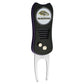 The NFL Switchfix Divot Tool with Ball Marker by NFL features a black textured grip, Baltimore Ravens logo, switchblade design with two metal prongs, dual handle buttons, and a magnetic ball marker.