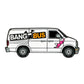 A playful ball marker from Logie Joe’s Golf: a cartoon white van labeled Bang Bus, featuring a pink bra on the mirror and quirky details—introducing the Bang Bus Ball Marker.