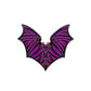 The Bat Ball Marker by Ballmarkers.com features a stylized bat with outstretched wings, bold black outlines, and vibrant iridescent purple accents on the wings and body.