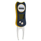 The Ballmarkers.com NHL Switchfix Divot Tool with Ball Marker features a Buffalo Sabres logo, blue and yellow handle, magnetic ball marker, and switchblade-style metal prongs for repairing golf greens.