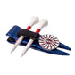 THE BYRD GOLF DIVOT CLYP by The Byrd, LLC organizes your gear—features a blue hat clip, two white tees with red accents, and a magnetic ball marker with a lightning bolt and "BYRD." Hot product—grab yours before they’re gone!.