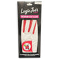 A package of Logie Joe’s Golf Transfusion Cabretta Leather Golf Glove, men’s right, size medium. This premium golf glove is made from white Cabretta leather with red accents and includes a removable magnetic ball marker with a drink illustration.