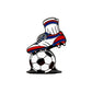 The First Touch Ball Marker by Ballmarkers.com features a white soccer shoe with red and blue accents on a classic black-and-white soccer ball—an ideal golf accessory for soccer lovers.