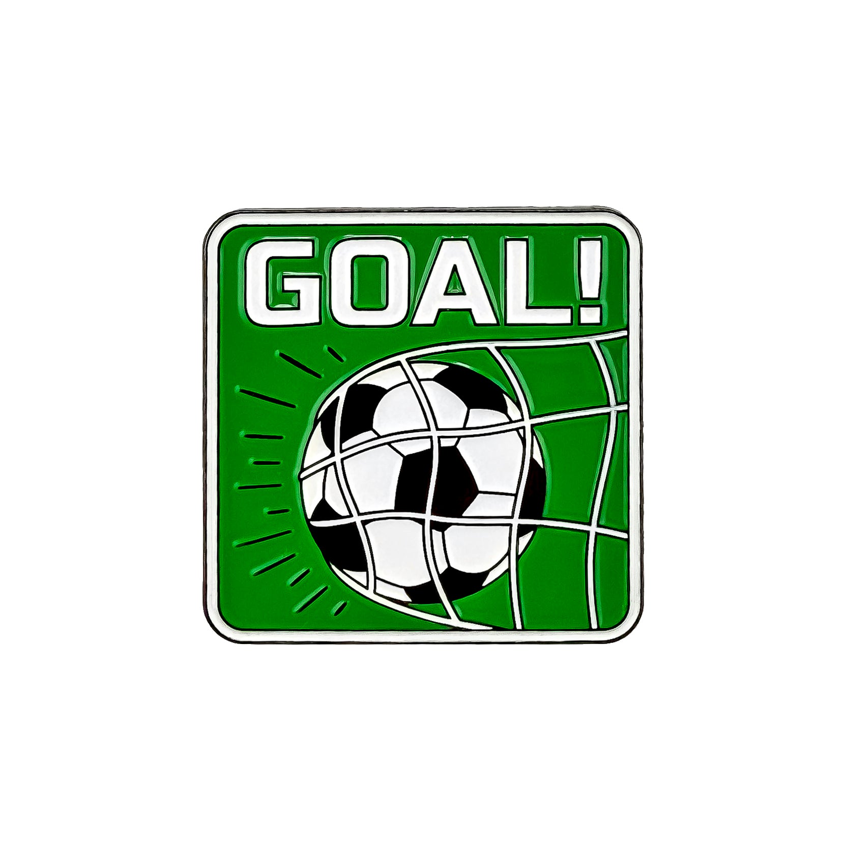 The Goal! Ball Marker from Ballmarkers.com features a soccer ball hitting the net on a green square background, with "GOAL!" in bold white letters—an ideal golf ball marker or soccer golf accessory for fans.